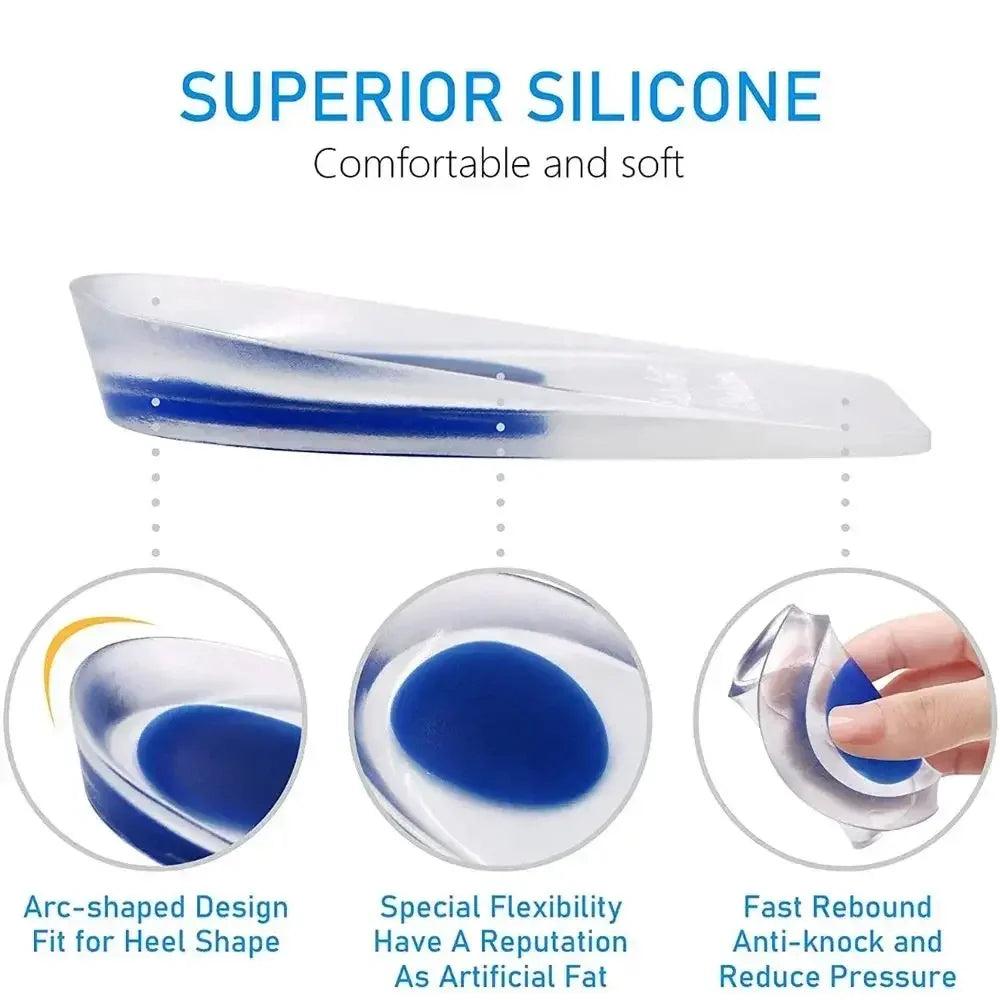 Silicone gel insoles with cushioning design for foot pain relief, suitable for EU sizes 39-46, by Corporación Turística.
