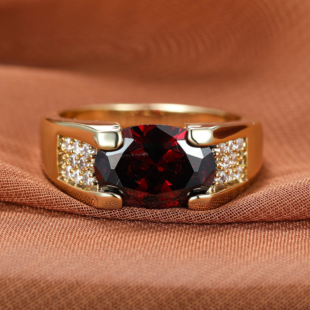 Set of red oval stone rings for men and women, unisex jewelry by Corporación Turística, featuring polished oval gemstone design.