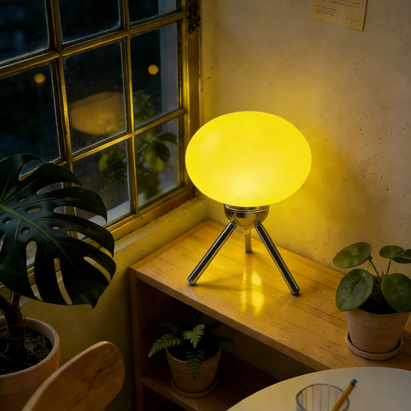 Bauhaus table lamp with mushroom-shaped crystal design by Corporación Turística, featuring a sleek modern aesthetic.