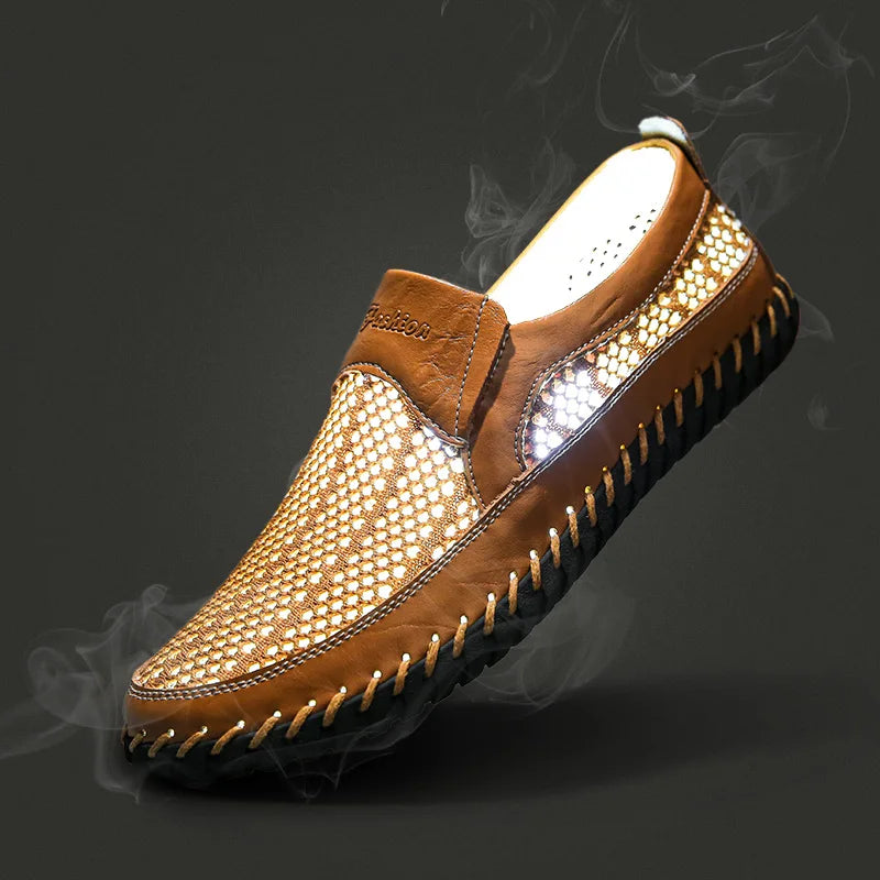 Red-brown genuine leather men's sports shoes by Corporación Turística, featuring sporty design and comfortable fit.