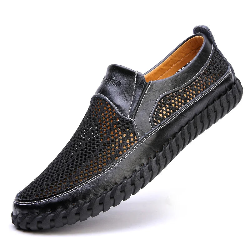 Red-brown genuine leather men's sports sneakers by Corporación Turística, featuring comfortable athletic design and durable material.
