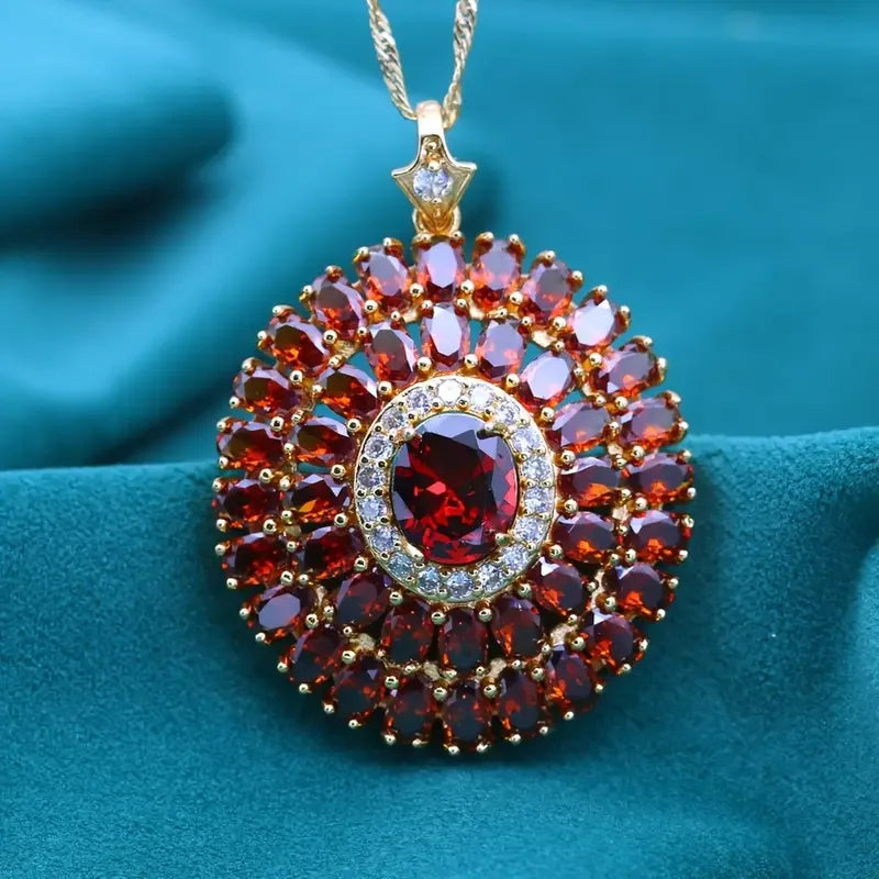 Elegant red synthetic zirconia pendant necklace from Corporación Turística, featuring a stylish design with a silver chain.