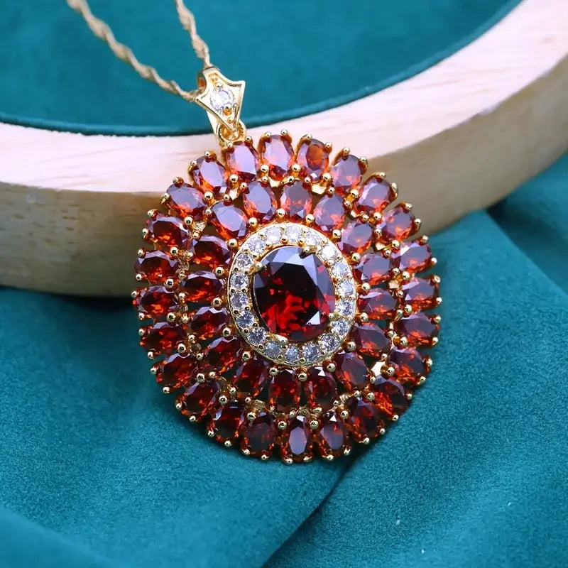Elegant red synthetic zircon pendant necklace by Corporación Turística, featuring a stylish collar with a sparkling gemstone.