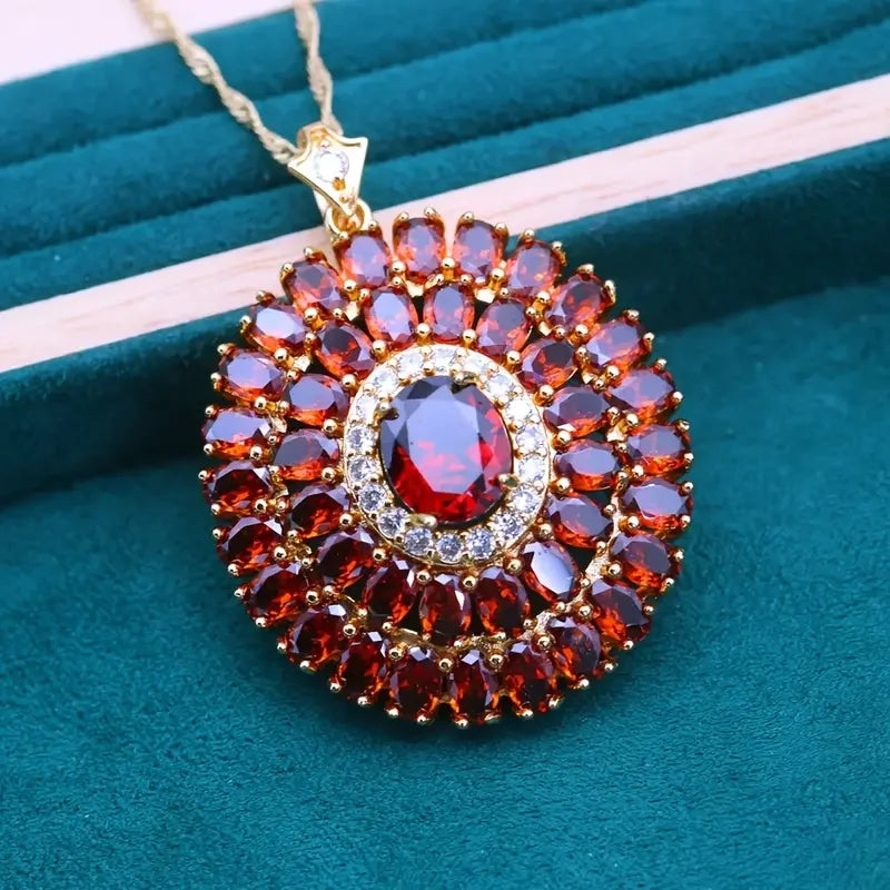 Elegant red synthetic zirconia pendant necklace from Corporación Turística, featuring a stylish silver chain and sparkling gemstone.
