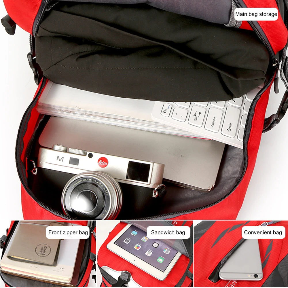 Red 40L waterproof hiking backpack by Corporación Turística, designed for camping and outdoor adventures.