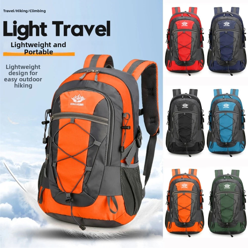 Red hiking backpack by Corporación Turística, 36-55L waterproof outdoor backpack with multiple compartments and durable design.