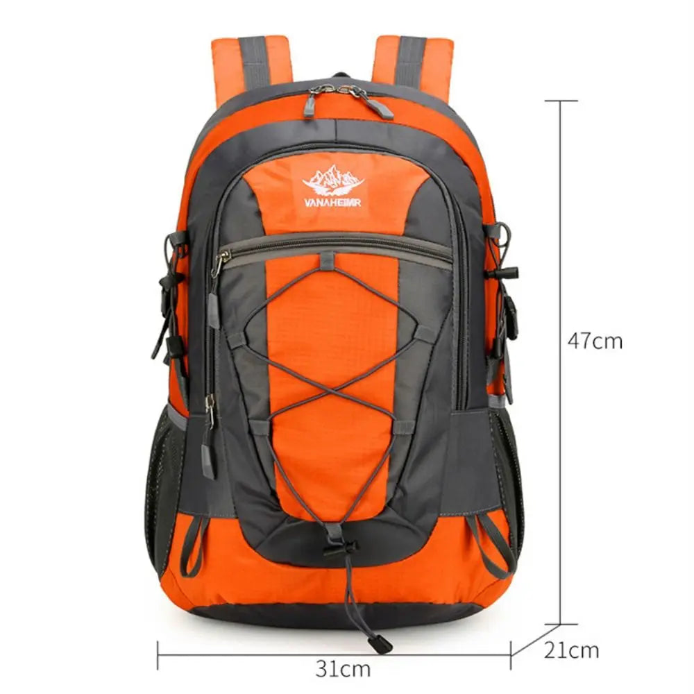 Red hiking backpack from Corporación Turística, 36-55L waterproof outdoor backpack with multiple compartments.
