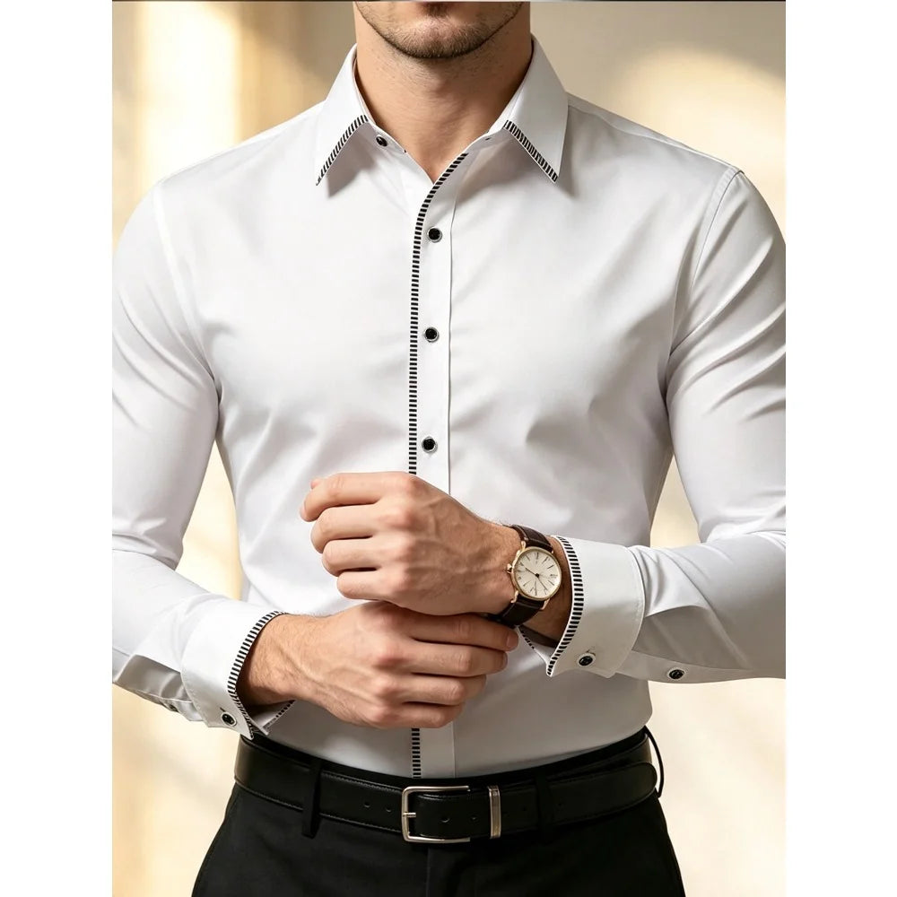 Men's 2025 patchwork shirt by Corporación Turística, casual fashion shirt with colorful fabric patches, front view.