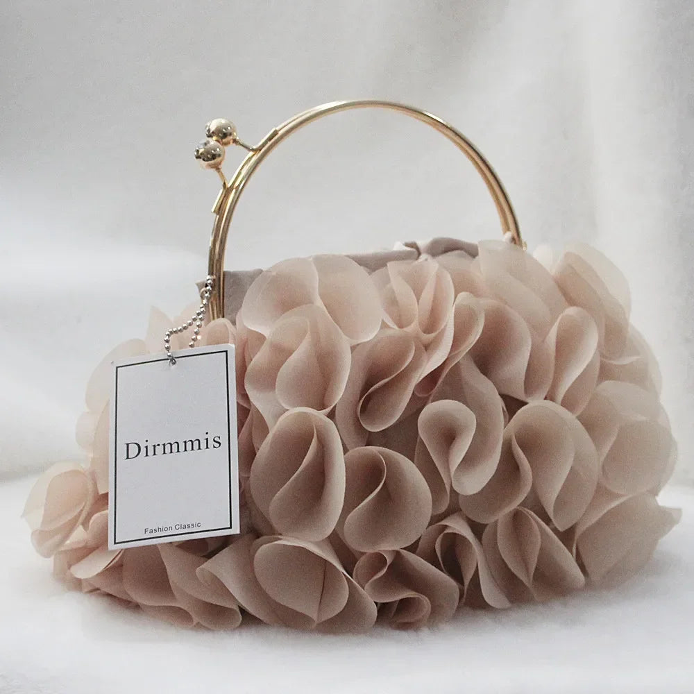 Luxurious floral satin clutch bag for women, red color, 20-30cm size, elegant hand-held design, by Corporación Turística.