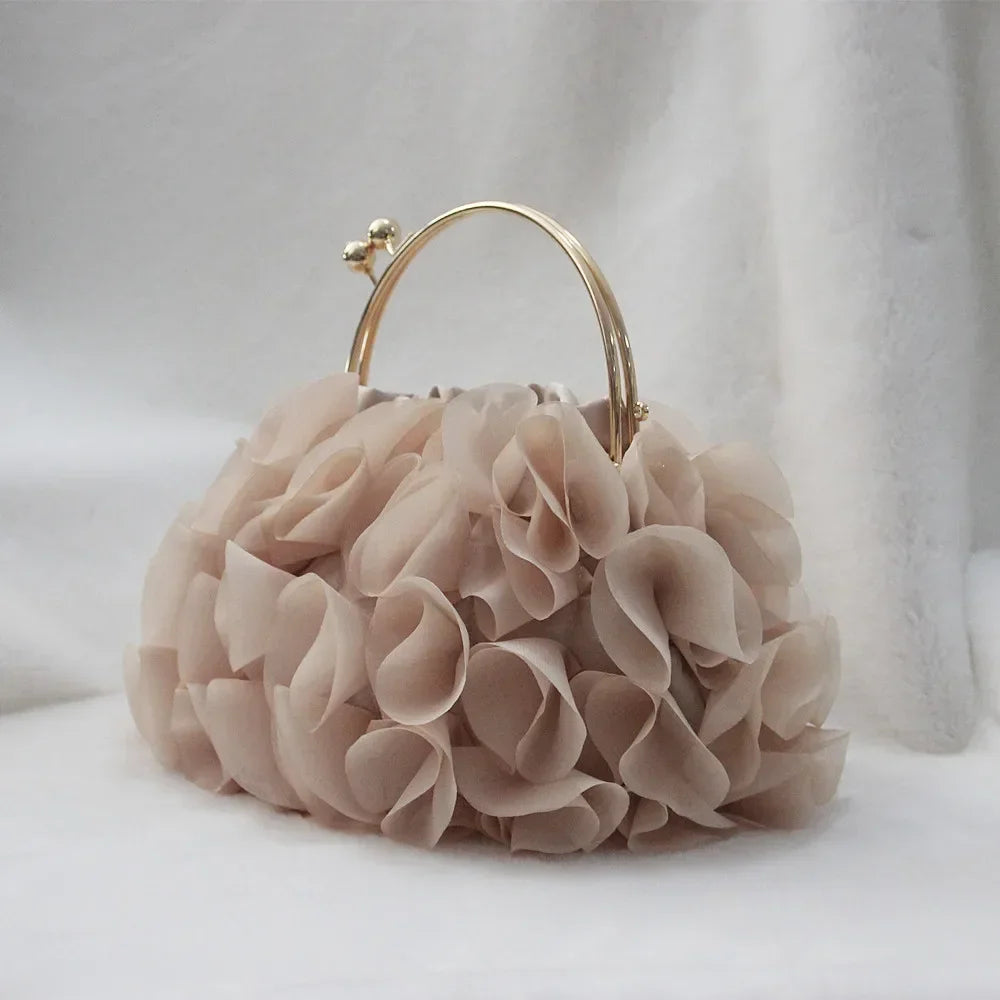 Luxurious floral satin clutch bag for women, red satin handbag with elegant design, 20-30 cm size, by Corporación Turística