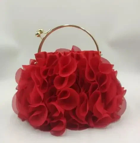 Luxury floral satin clutch bag for women, red satin handbag with elegant floral design, 20-30 cm size, from Corporación Turística.