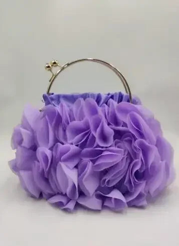 Luxury floral satin women's handbag with red color, rectangular shape, and elegant design, measuring 20 to 30 cm in length.