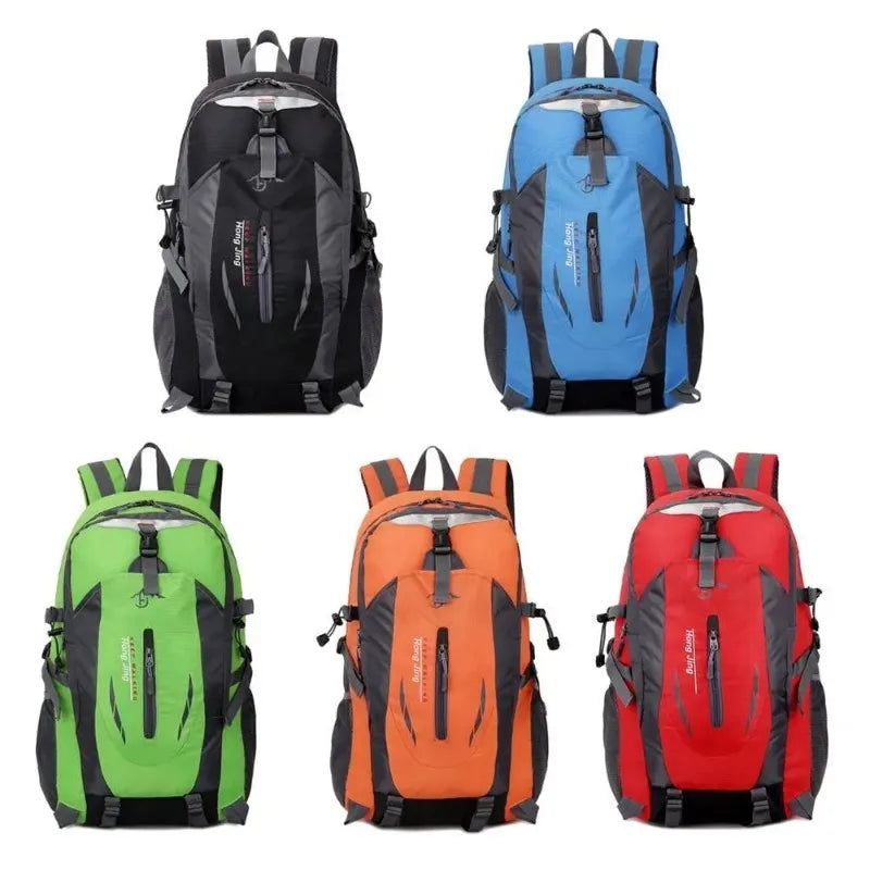 Large 40L waterproof camping backpack by Corporación Turística in red, featuring multiple compartments and sturdy straps.