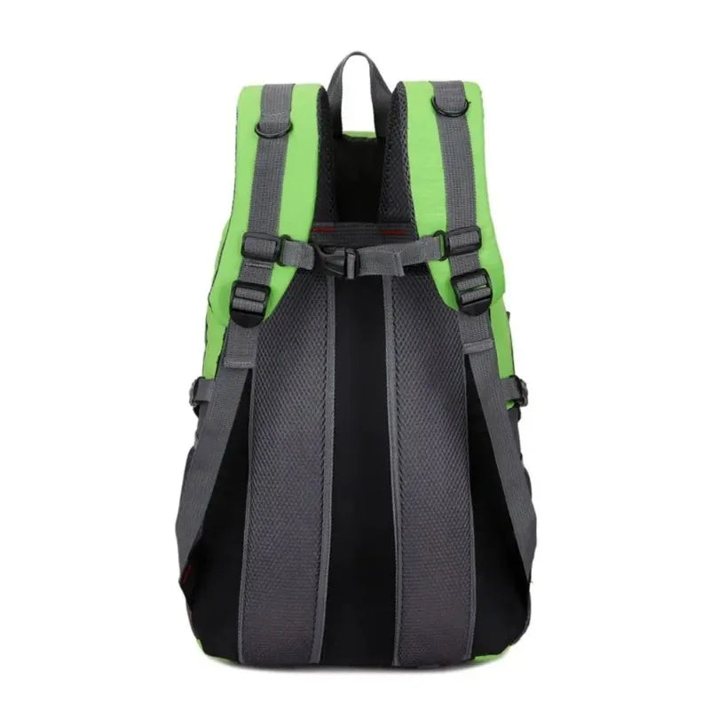 Large 40L waterproof camping backpack by Corporación Turística in red with multiple compartments and adjustable straps.