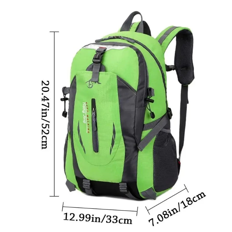 Large 40L waterproof camping backpack by Corporación Turística, red color, with multiple straps and compartments for outdoor adventures.