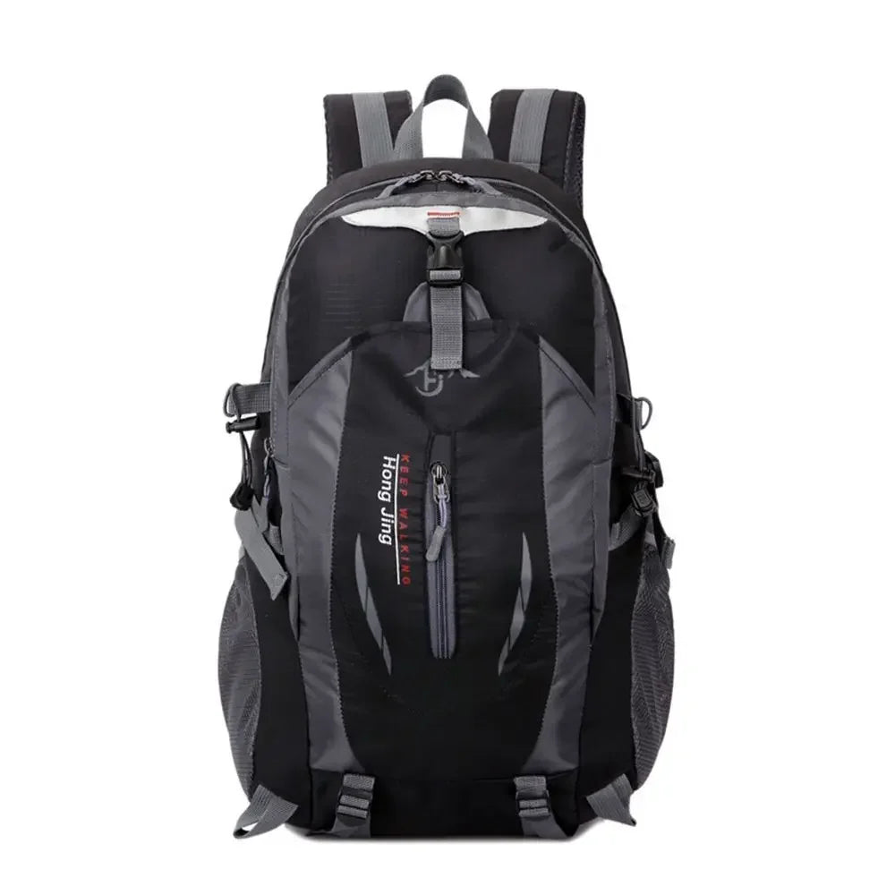 Red 40L waterproof camping backpack by Corporación Turística with multiple compartments and adjustable straps.