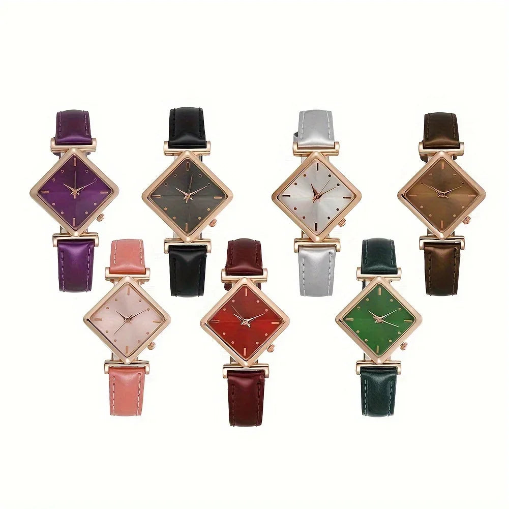 Elegant women's quartz watch by Corporación Turística featuring a red strap and a diamond-shaped pointer.
