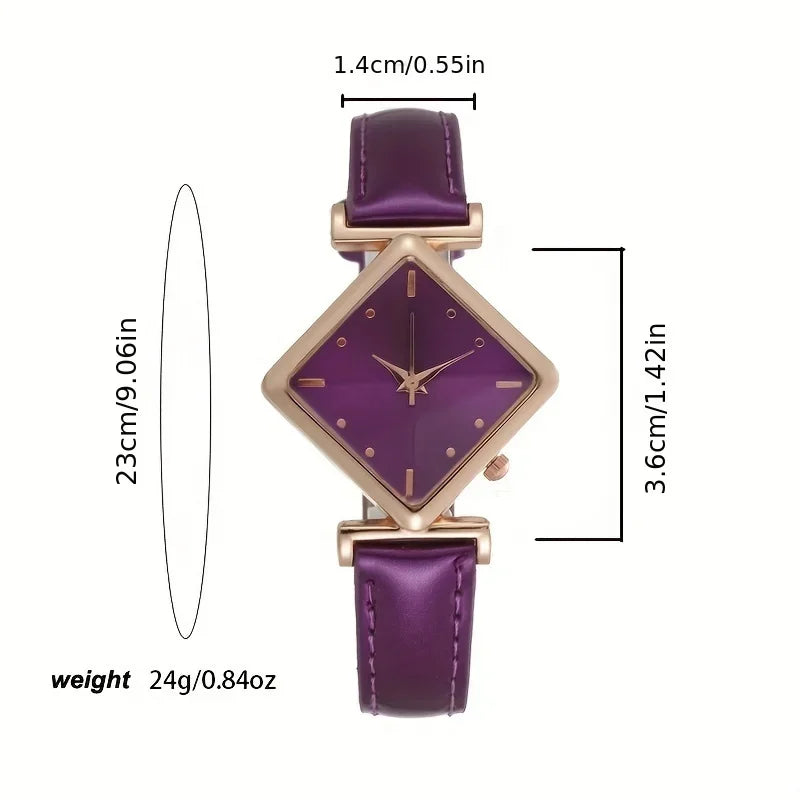 Elegant women's quartz watch with a diamond-shaped pointer in red, featuring a stylish and sophisticated design.