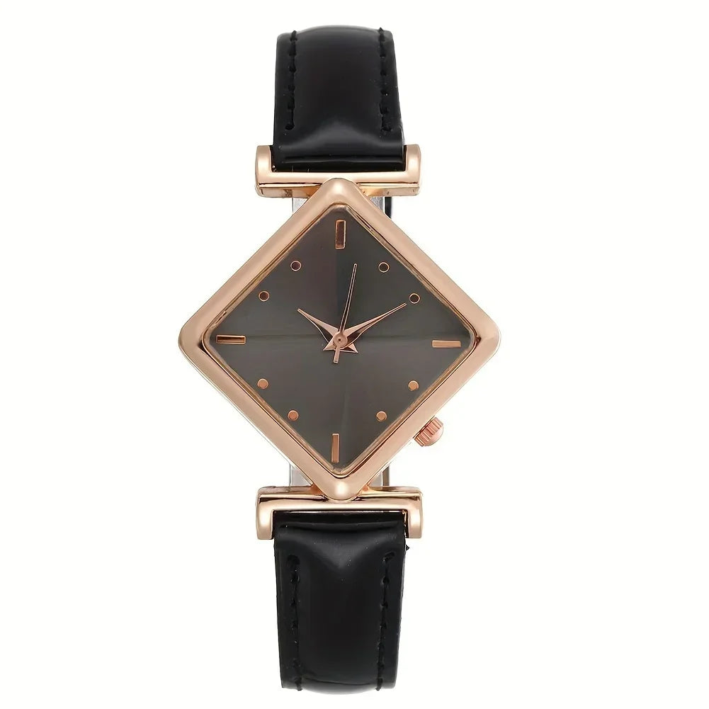 Elegant women's quartz watch with a red band and diamond-shaped pointer, featuring a sleek and stylish design.
