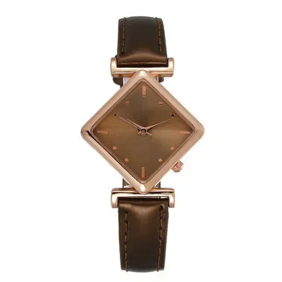 Elegant women's quartz watch by Corporación Turística with a red dial and diamond-shaped hands, showcasing a stylish and sophisticated design.