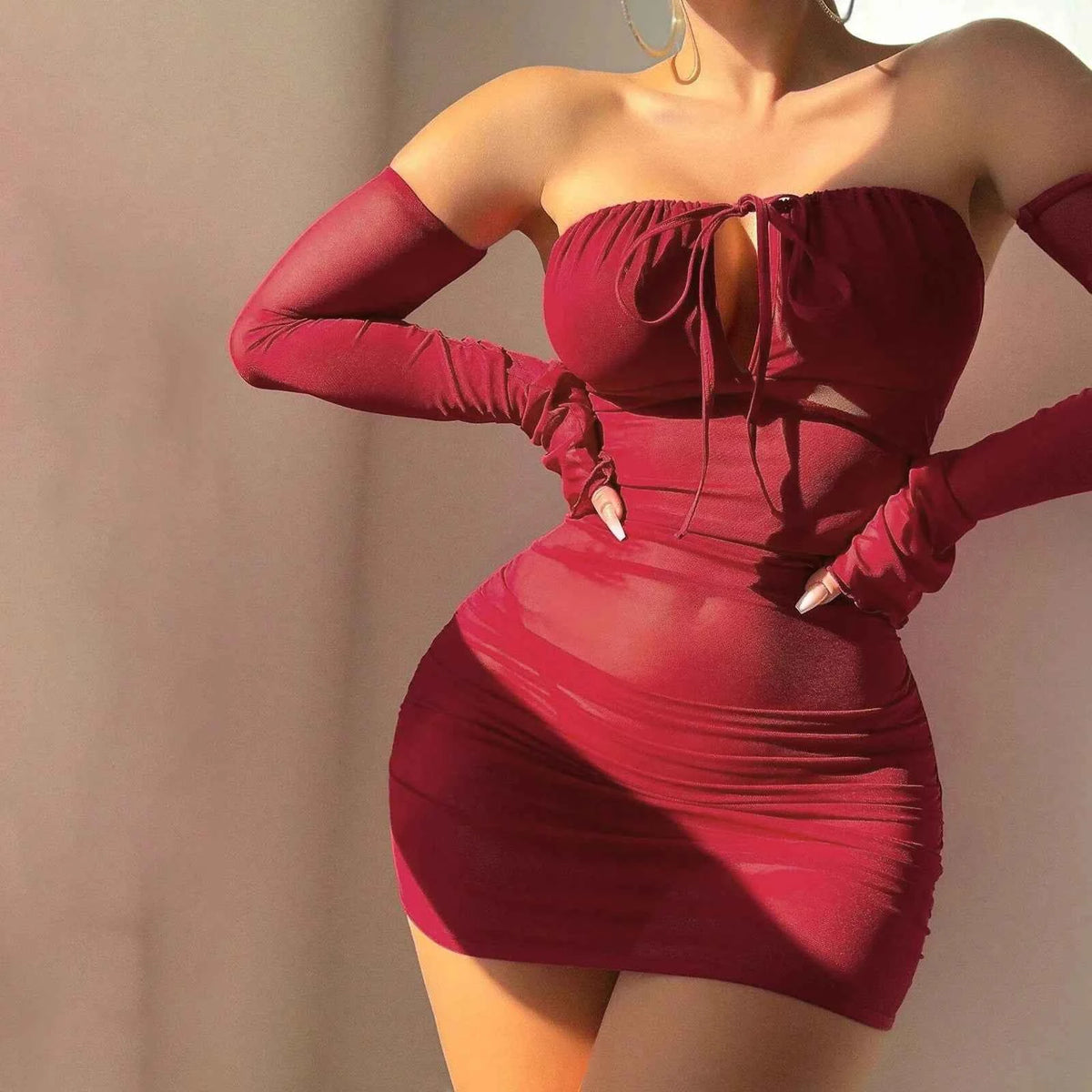 Transparente red erotic camisón for women, lingerie without straps, by Corporación Turística, showcasing sheer fabric and feminine design.
