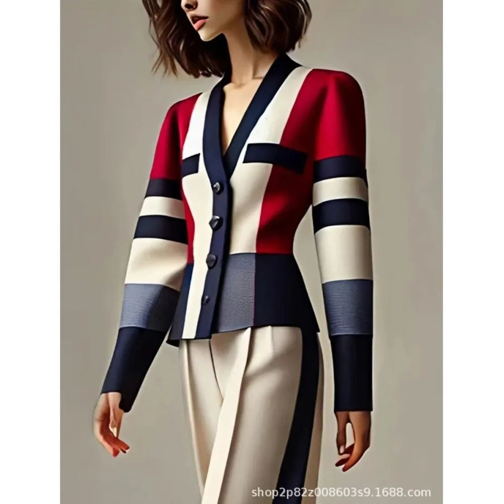 Red women's two-piece blazer set featuring an elegant blazer and matching bottom, perfect for sophisticated style.