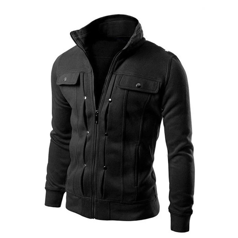 White men's cardigan jacket with zipper and high collar, casual spring and fall wear by Corporación Turística.