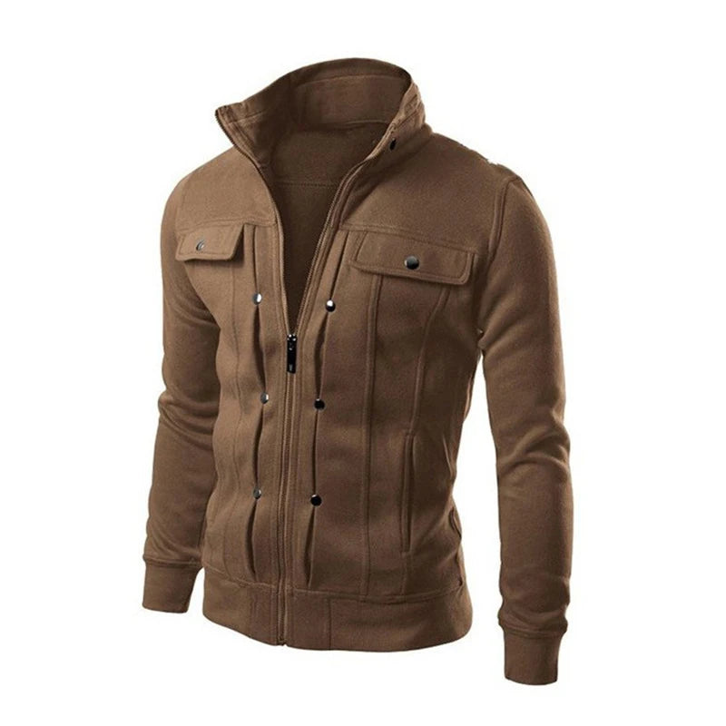White men's casual cardigan jacket with zipper, suitable for fall and spring, by Corporación Turística.