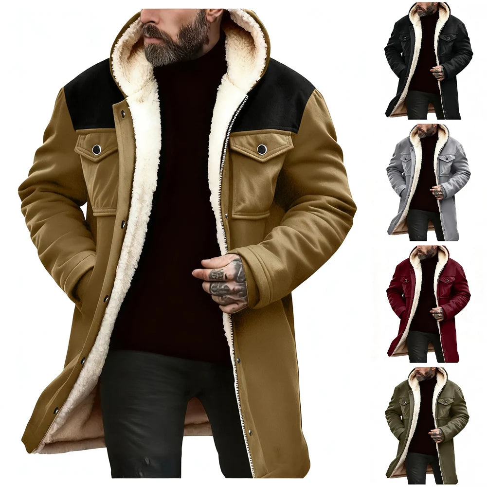 Men's suede fleece hoodie jacket with zipper, medium-length, green, by Corporación Turística, featuring a hood and casual style.