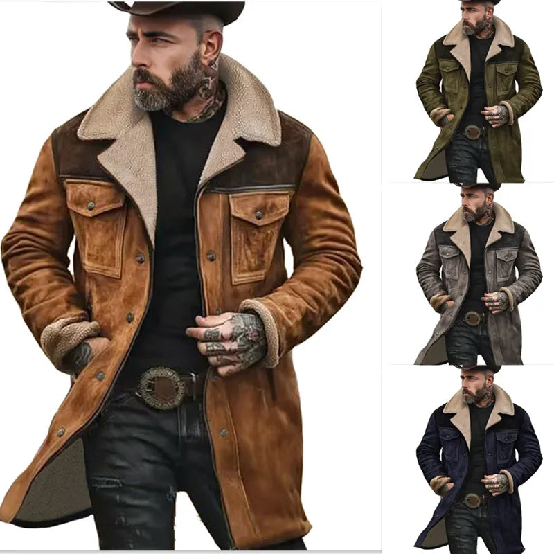 Men's green military-style suede jacket from Corporación Turística with multiple pockets, suitable for autumn and winter streetwear.