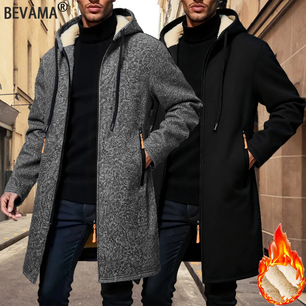 Black men's thick hoodie jacket with zipper from Corporación Turística, designed for warmth and winter outdoor wear.