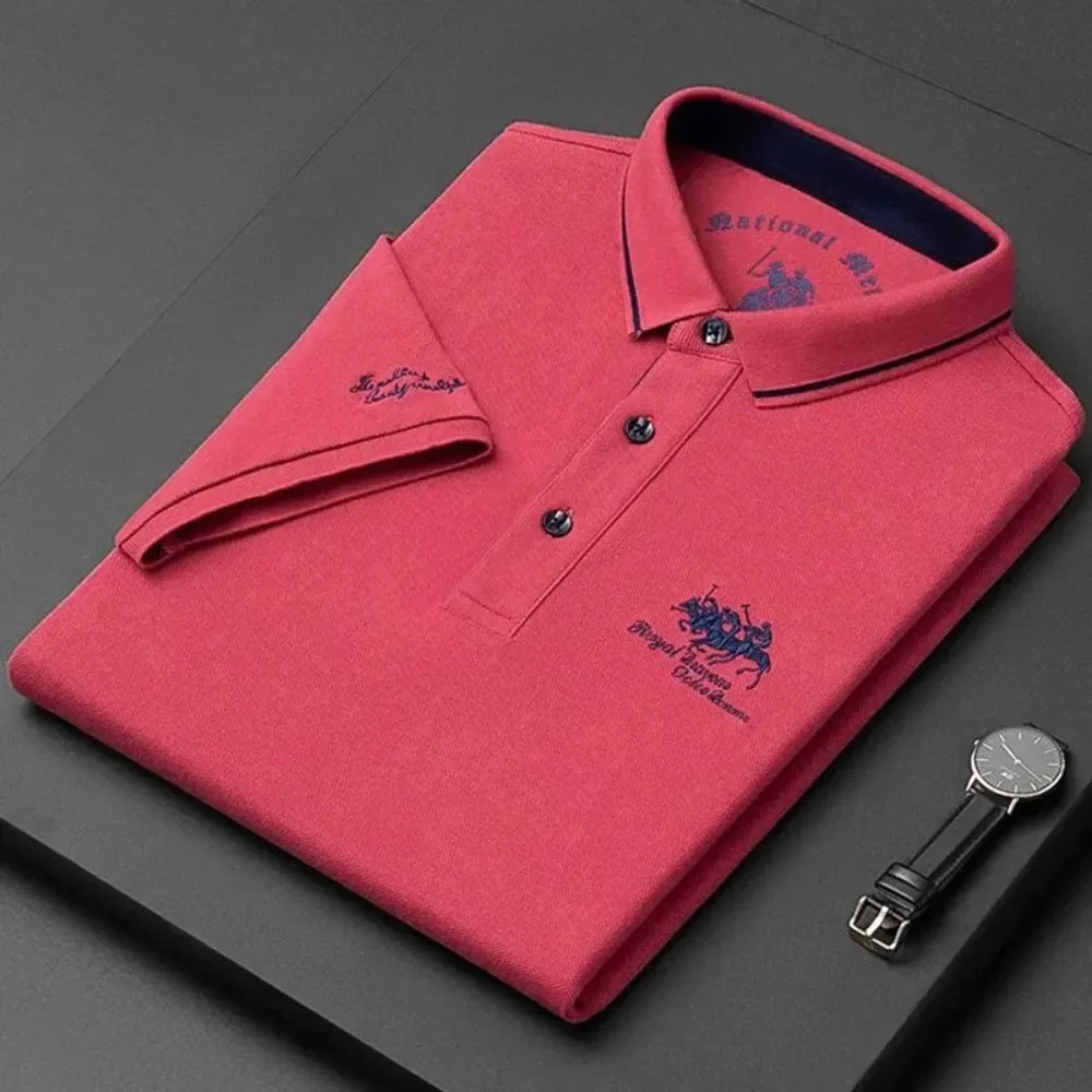Luxury embroidered men's short-sleeve polo shirt by Corporación Turística, breathable summer cotton fabric in black, size 4XL.