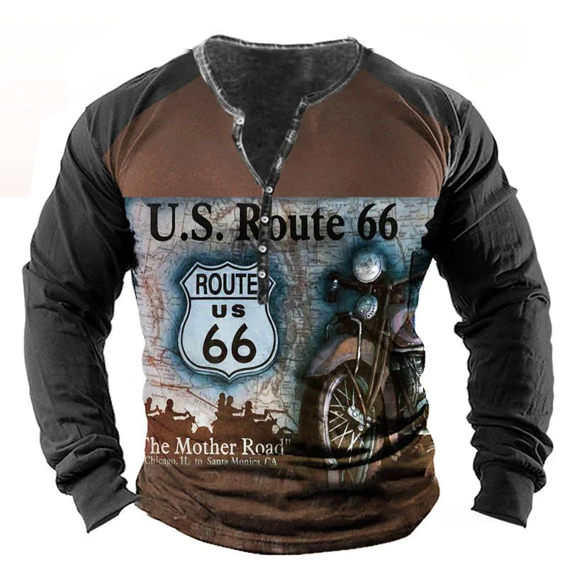 Dark gray vintage Yellowstone Ruta 66 long-sleeve T-shirt for men by Corporación Turística, casual and comfortable apparel.