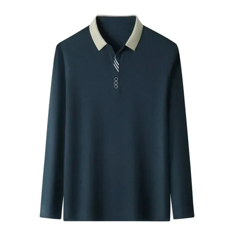 White men's waffle-knit long sleeve t-shirt with high neck, casual and business style by Corporación Turística.