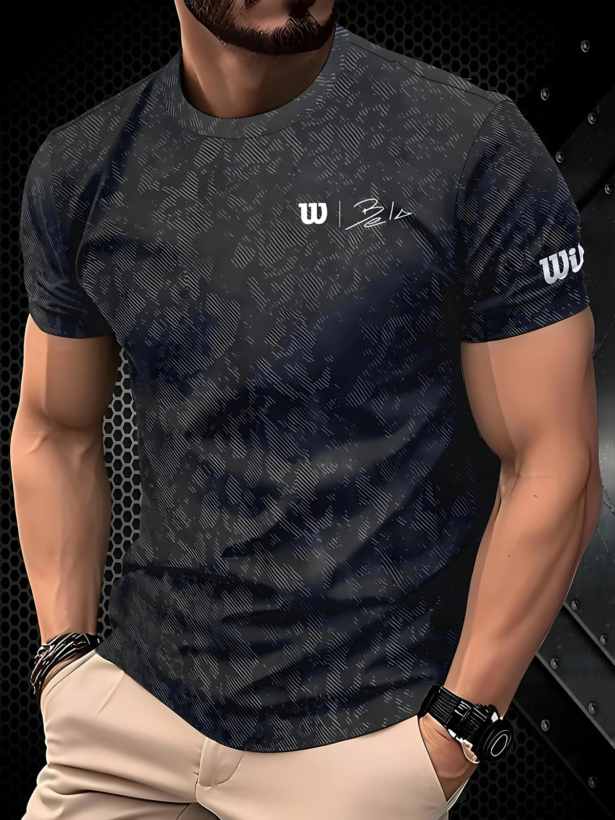 Black men's T-shirt from Corporación Turística with gold "King" print, casual style, short sleeves and crew neck.