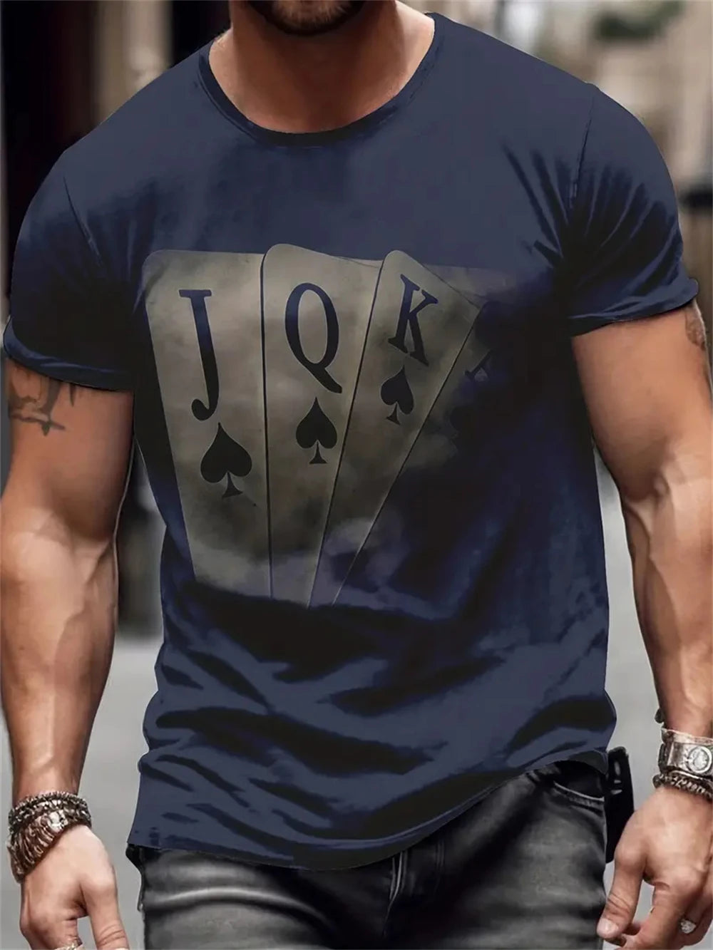 Black men's "King" T-shirt by Corporación Turística with gold print, casual style, featuring a bold graphic design.