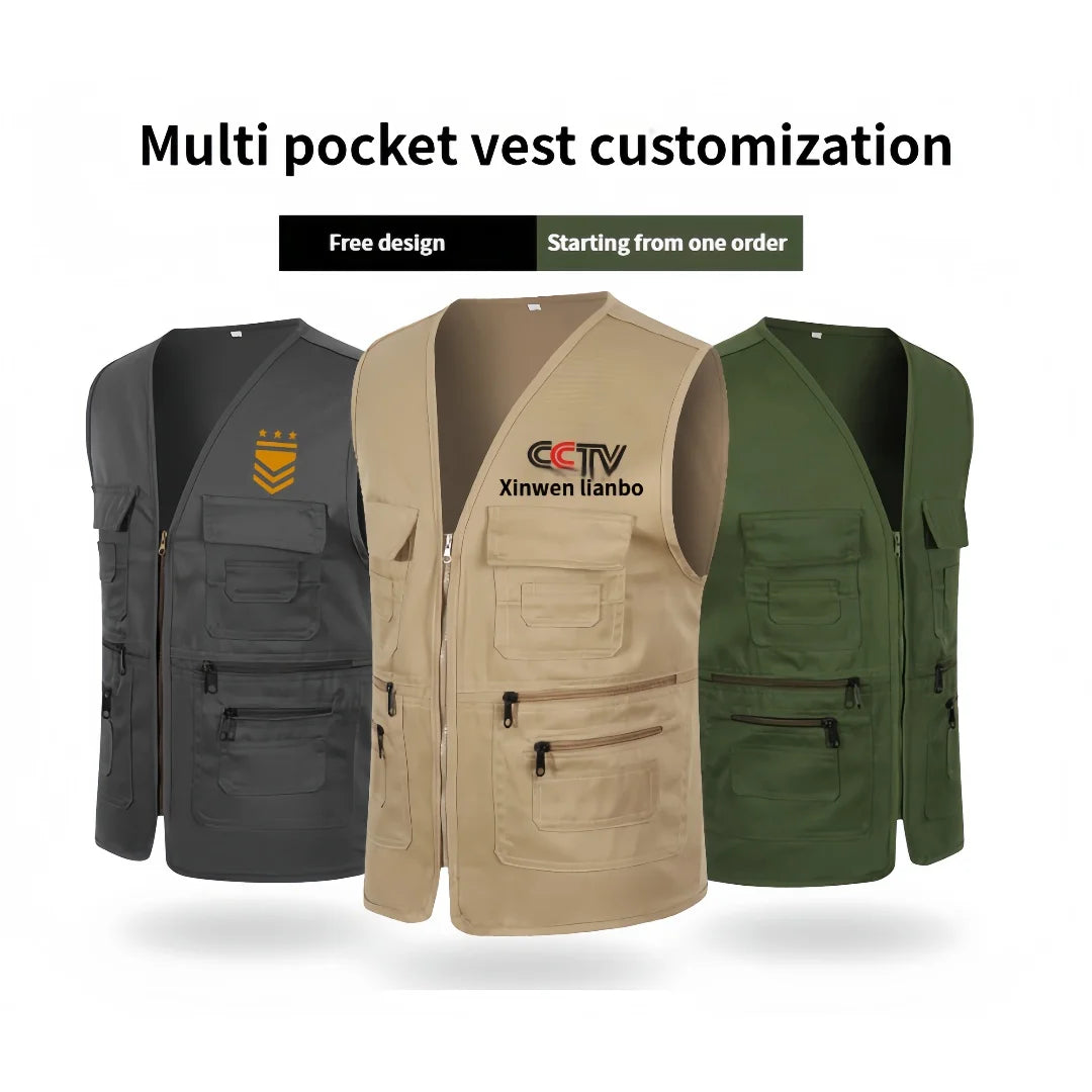 Men's multi-pocket tactical vest by Corporación Turística, breathable, suitable for fishing, photography, and outdoor activities.