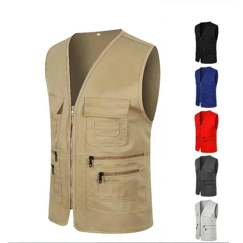 Multibolsillos hombre chaleco de pesca y táctico, transpirable, con múltiples bolsillos, en color rojo, tamaño 4XL, para actividades al aire libre.
