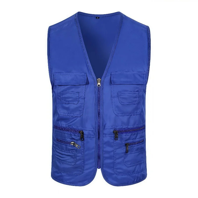 Men's multi-pocket tactical vest by Corporación Turística, breathable, suitable for fishing, photography, and outdoor activities.