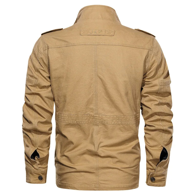 Cargo men's cotton jacket with multiple pockets in green, casual style by Corporación Turística, suitable for everyday wear.