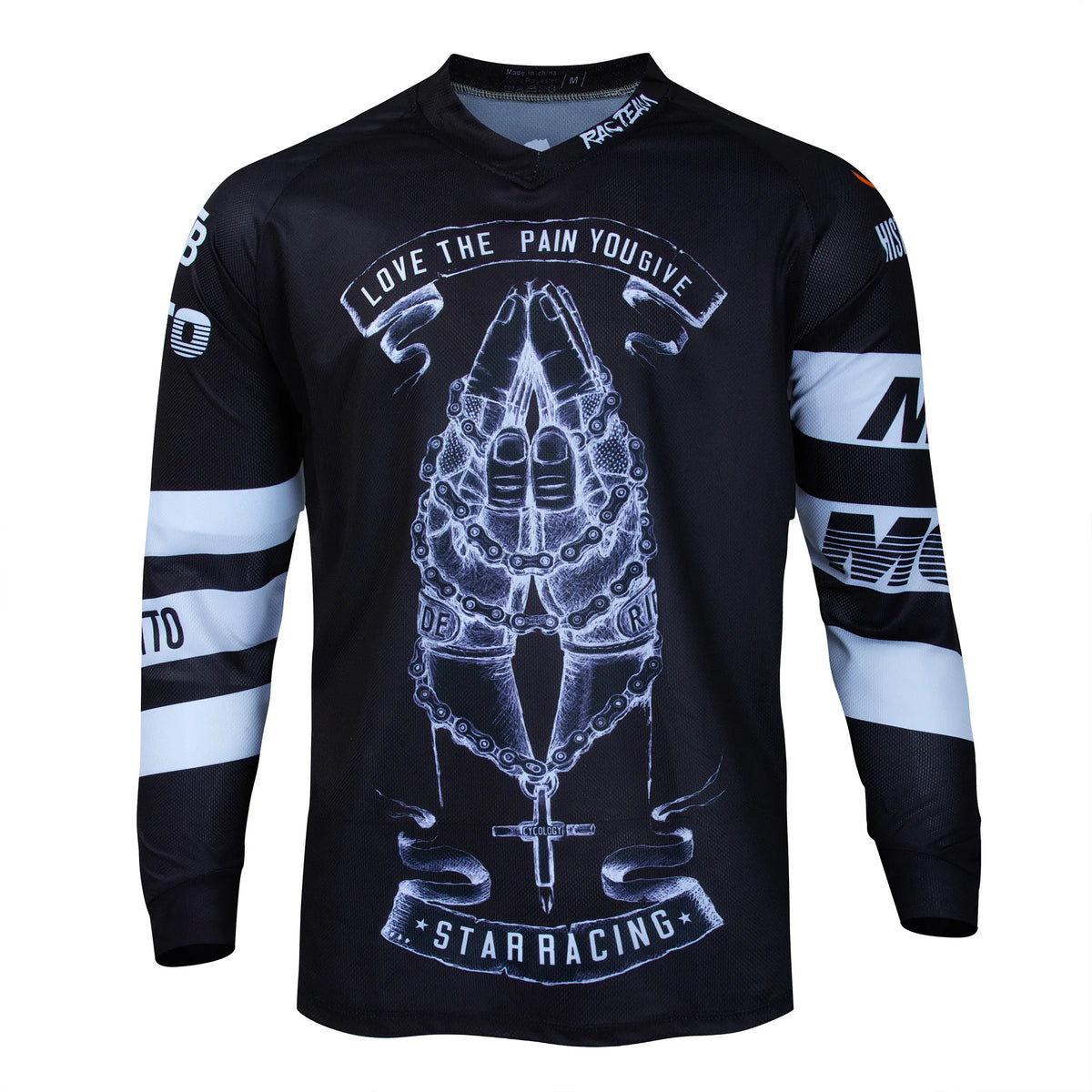 Jersey Descenso Pro Hombre 2025 MTB, breathable quick-dry cycling jersey from Corporación Turística, designed for mountain biking.