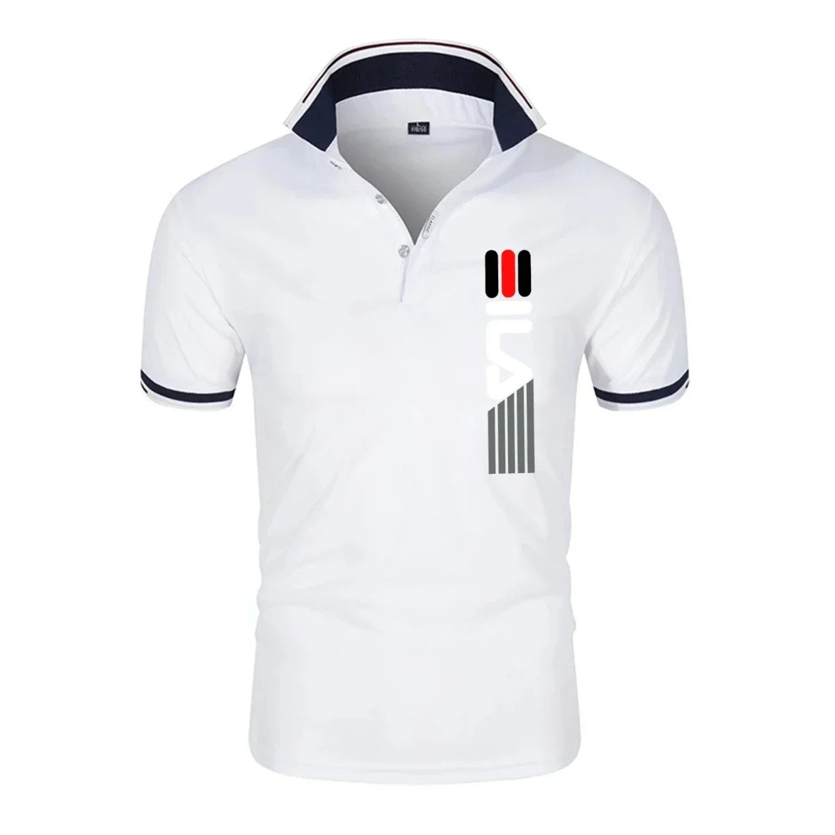 Slim fit men's Polo Verano 2025 by Corporación Turística with stylish printed design, ideal for casual or business wear.