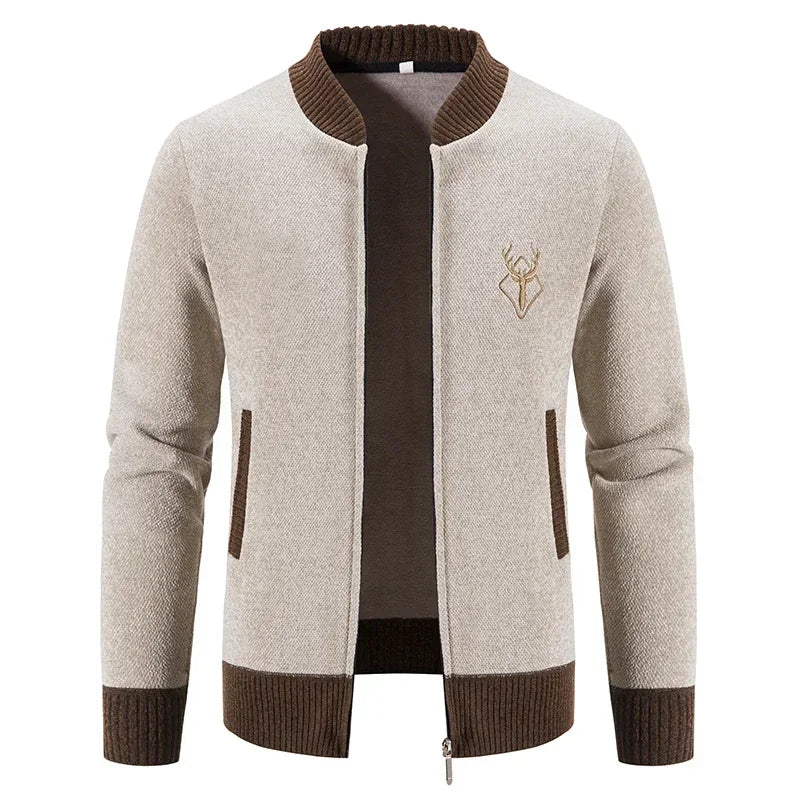 Dark grey men's winter cardigan with zipper, warm and cozy, from Corporación Turística, suitable for 2XL size, casual style.
