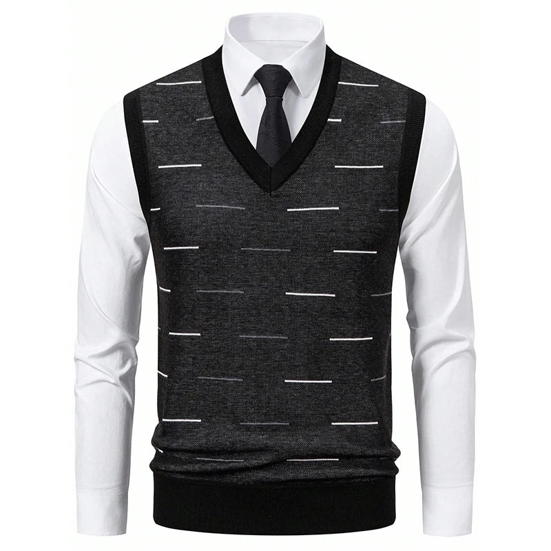 Classic men's grey sweater vest from Corporación Turística with soft knit fabric and V-neck, available in size S-2XL.