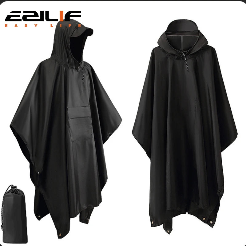 Militar 3 en 1 chubasquero con capucha, impermeable y resistente, ideal para lluvia, en color negro y diseño funcional.