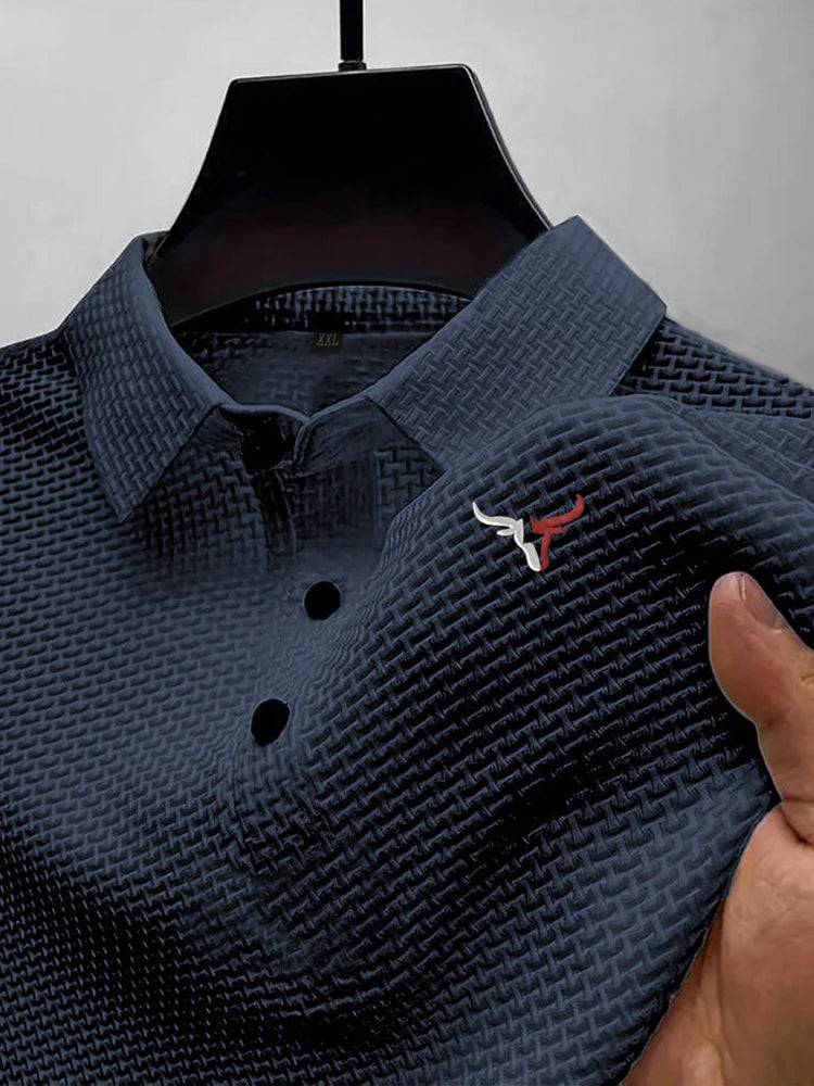 Black men's summer Seda Helada casual short-sleeve T-shirt with a lapel from Corporación Turística, ideal for warm weather.