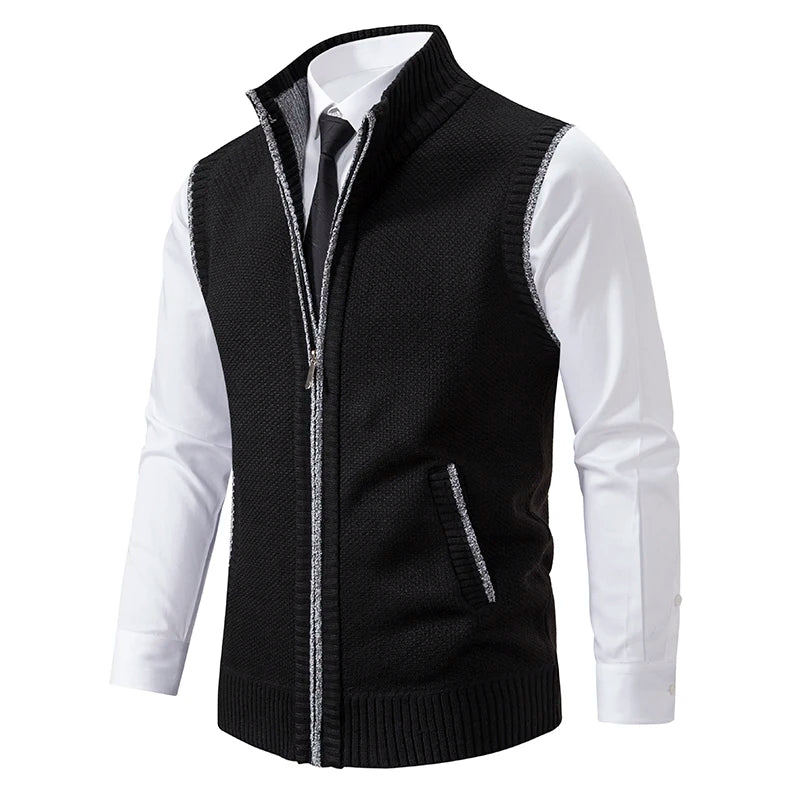 Light grey men's knitted vest with high collar, zipper closure, made of velvet and wool, by Corporación Turística.