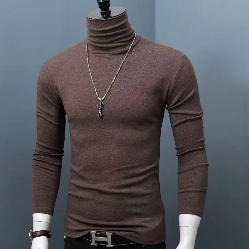 Black men's high-neck modal sweater by Corporación Turística, slim fit, casual winter sweater for men.