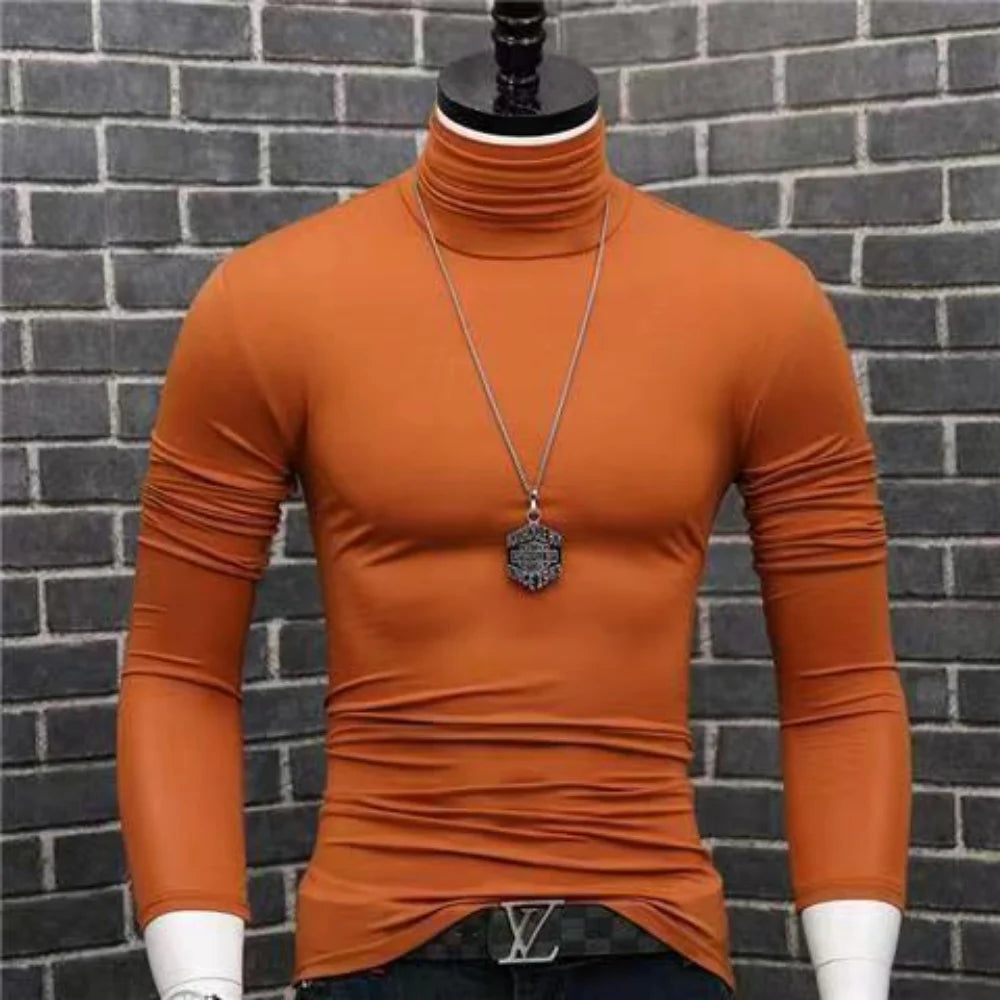 Black men's high neck modal sweater by Corporación Turística, fitted casual winter sweater for men.