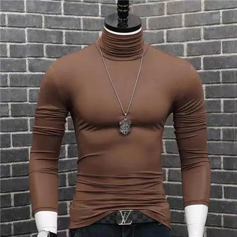 Black men's high-neck modal sweater by Corporación Turística, slim fit, casual winter knit, suitable for everyday wear.